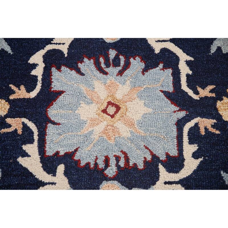 Traditional Navy Blue Heriz Indian Rug Hand-Tufted Carpet