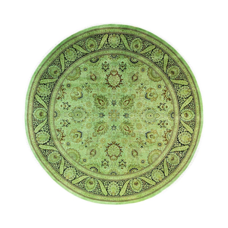 Overdyed One-of-a-Kind Hand-Knotted Area Rug - Green - 9' 1" x 9' 1"