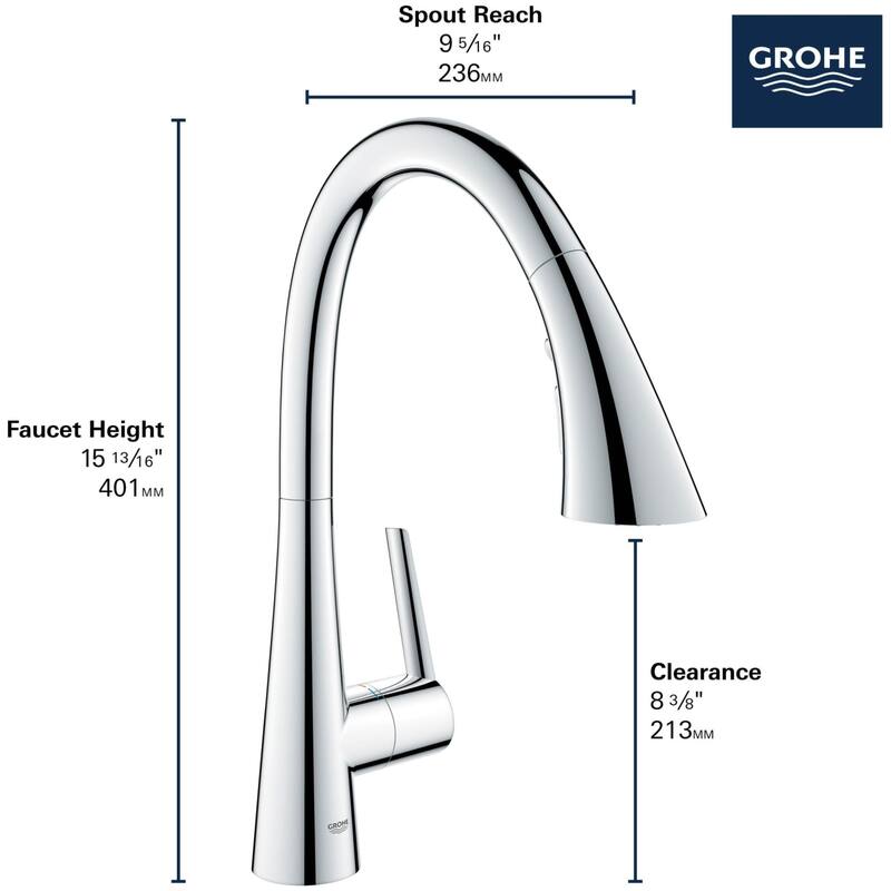 Grohe Zedra 1.75 GPM Single Hole Pull Down Kitchen Faucet with
