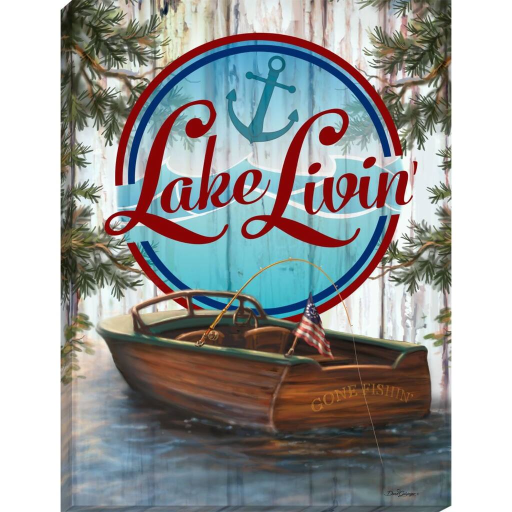 Blue Brown 'Lake Livin' Rectangular Canvas Wall Art Decor 14" x 10"