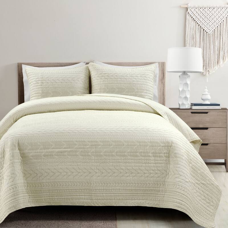 Lush Decor Hygge Geometric Pattern 3-piece Quilt Set - Ivory - Full - Queen
