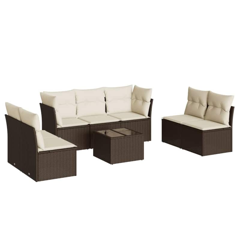 vidaXL Garden Sofa Set Brown PE rattan 8 Piece Set Adjustable Feet - 21.7 x 21.7 x 14.6