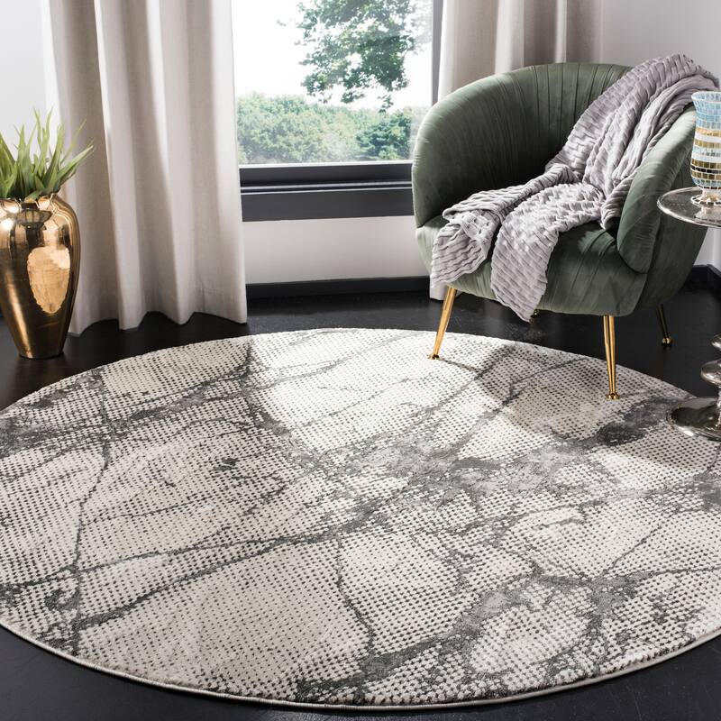 SAFAVIEH Lurex Rosita Modern Abstract Polyester Rug - 6'7" Round - Ivory/Grey
