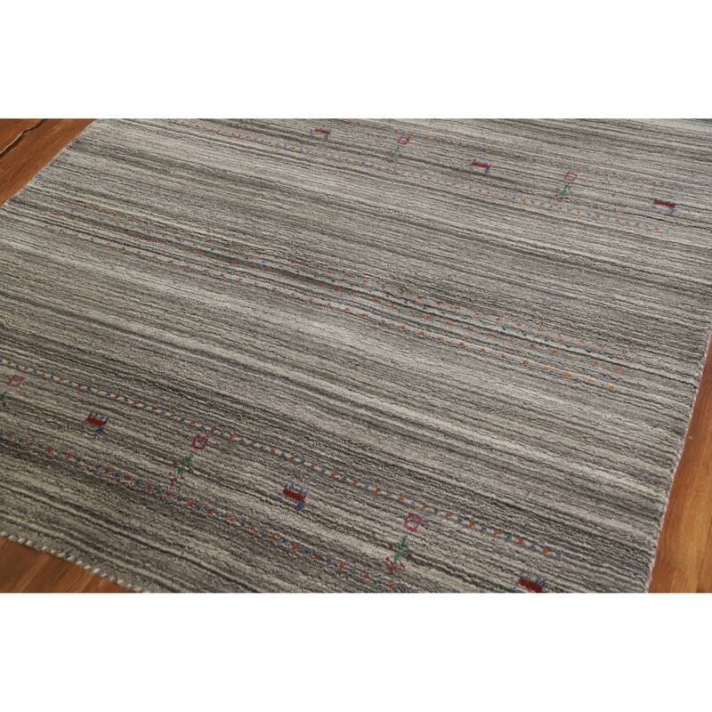 Hand Knotted Oriental 100% Wool Carpet Tribal Tribal Greys & Charcoal Gabbeh Area Rug - 7' 8'' X 5' 0''