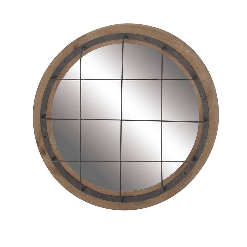 Brown Wood Wall Mirror with Grid