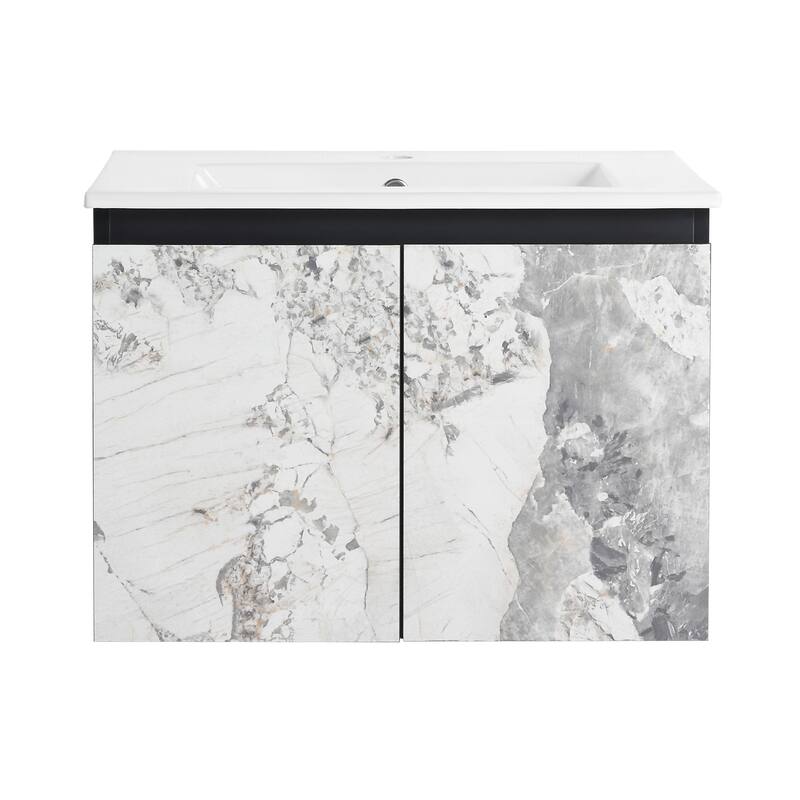 24" Floating Wall-Mounted Bathroom Vanity with Soft-Close Doors, Ceramic Sink, Eco-Friendly Plywood Base