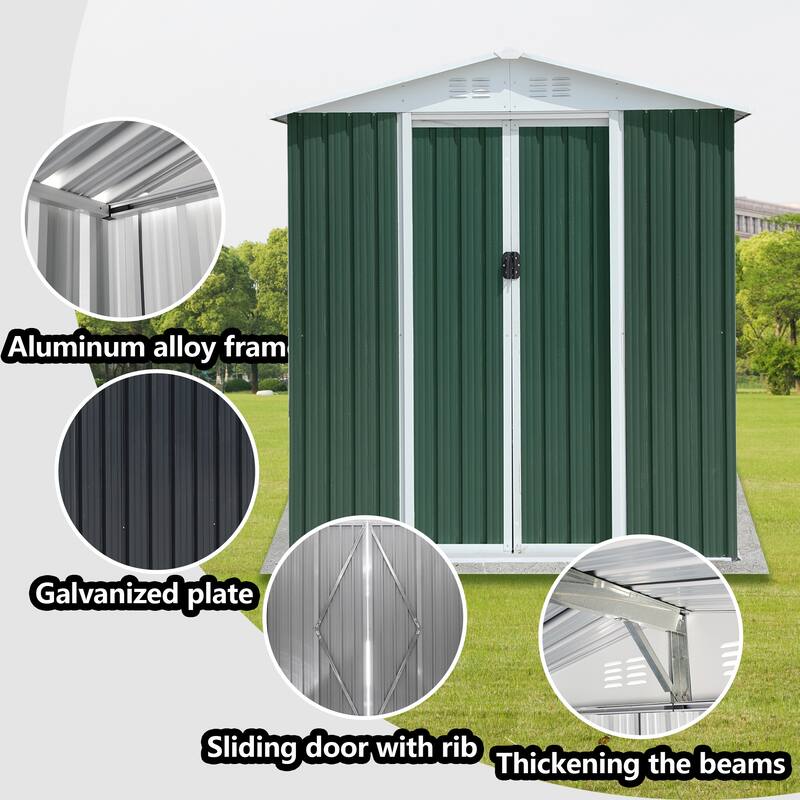 6FTx4FT Apex Roof Green Outdoor Tool Storage House Garden Shed