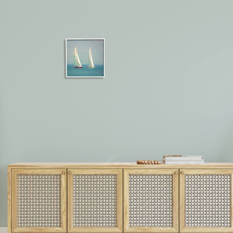 Stupell Two Sailboats Floating Foggy Ocean Weather Painting Framed Wall Art, Design by Graffitee Studios - Blue