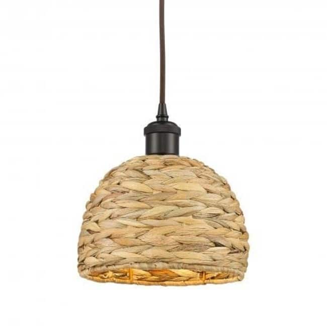Innovations Lighting 516-1P-10-8 Woven Ratan Pendant Woven Ratan 8" - Oiled Brass