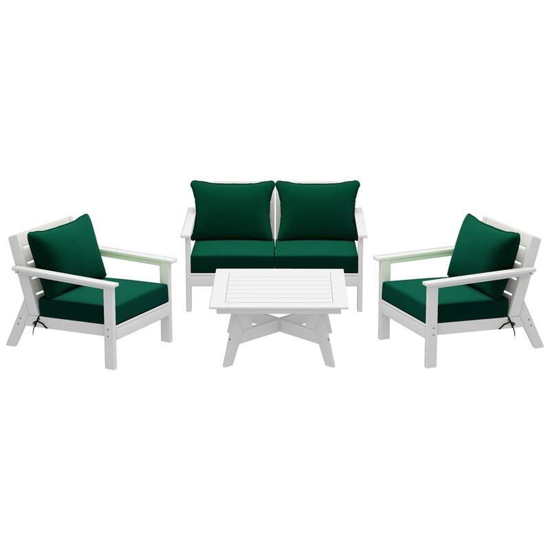 Birchwood All Weather HDPE Outdoor Patio White Deep Seating Conversation Set (5-Piece Set)