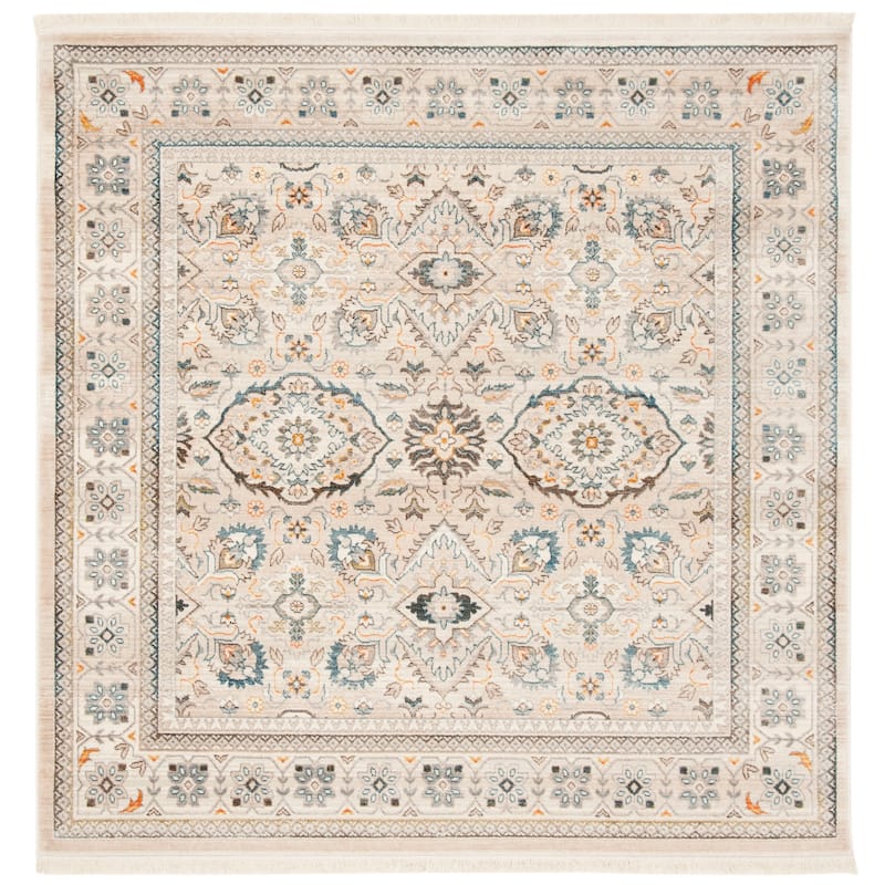 SAFAVIEH Vintage Boho Persian Concezia Oriental Polyester Rug with - 5' Square - Ivory/Light Grey