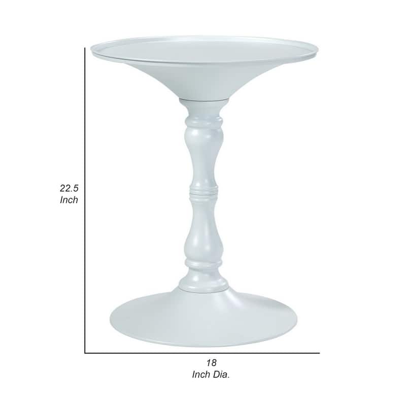 18 in. White Round Metal End Table, Durable Hourglass Frame