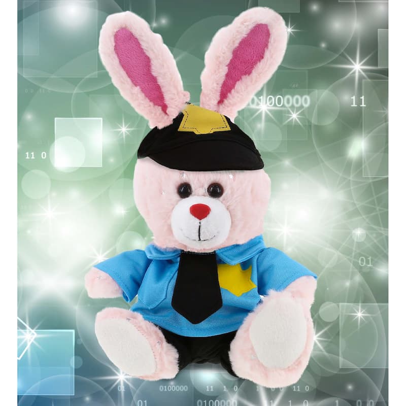 DolliBu Rose Gold Bunny Police Officer Plush Toy with Uniform and Cap - 8 inches