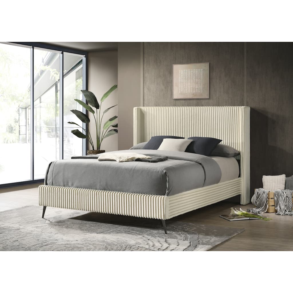 Roundhill Furniture Mavela Wide Wale Corduroy Upholstery Panel Bed, Queen Size