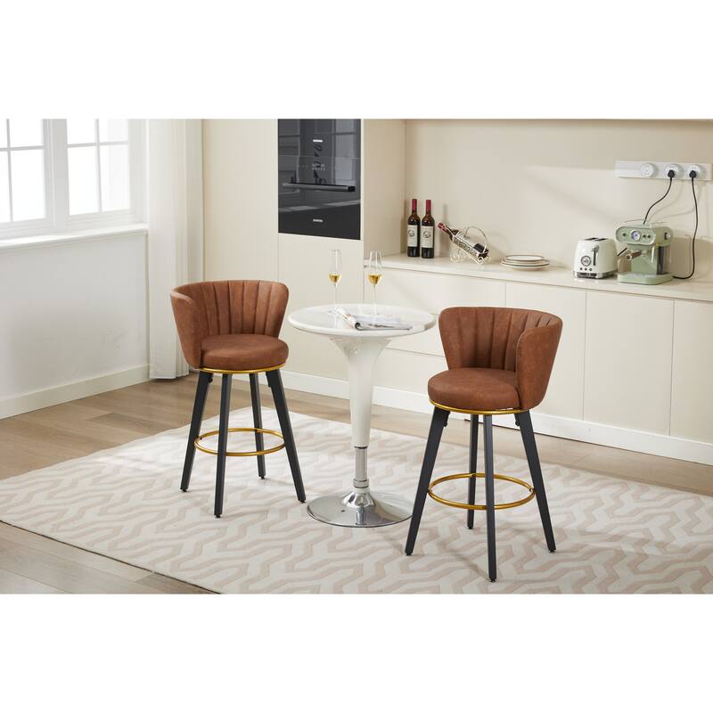 Counter Height Bar Stools Set of 2, 360° Swivel Upholstered Barstools with Backs and Metal Legs