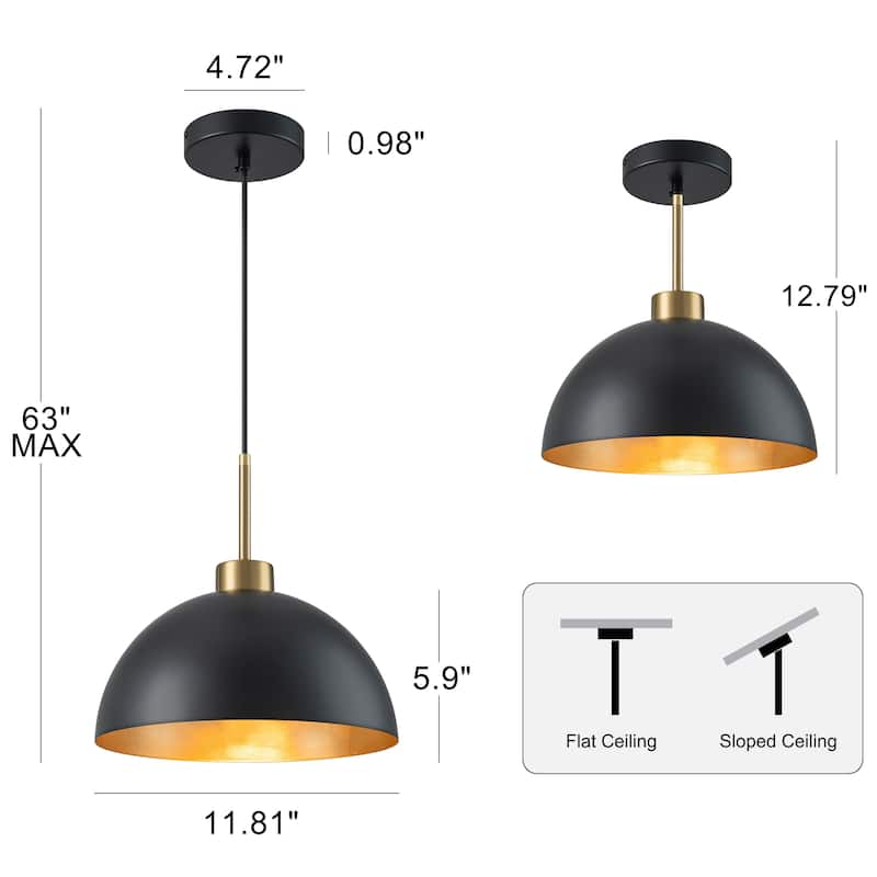 Starsky Modern Matte Black & Gold Foil Dome Pendant Light