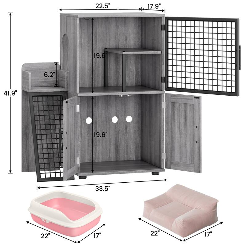 Modern Double Layer Cat Litter Box Enclosure, Hidden Cat Litter Box