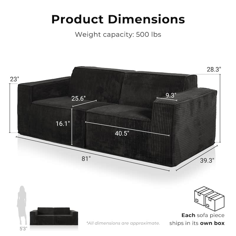 Furniture of America Navir Modern 2-Piece Chenille Foam Modular Loveseat