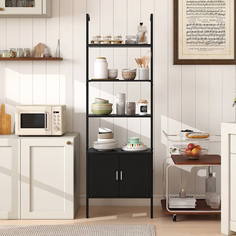 Engineered Wood Ladder Bookshelf with Cabinet Storage - 24" x 14" x 72.5"