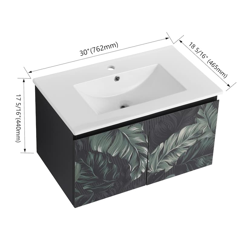 Bathroom Vanity With Sink In 24/30 Inch, Floating Bathroom Vanity with Soft Close Door