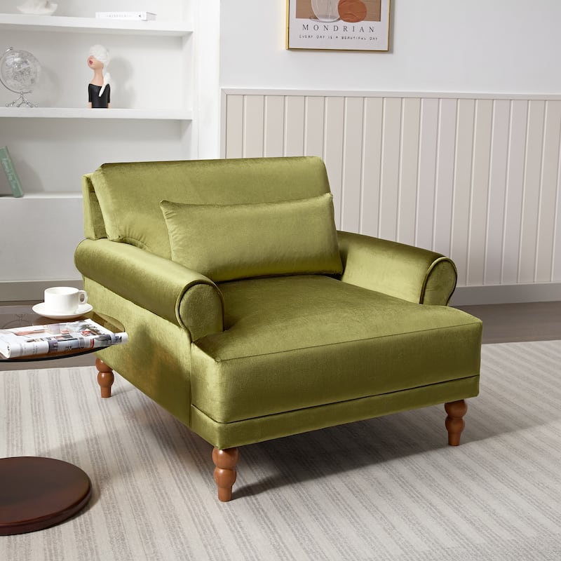 Accent chair, Elegant Circular Armrests, Ergonomic Lumbar Support, Vintage Roman Column Legs, for Living room,Bedroom