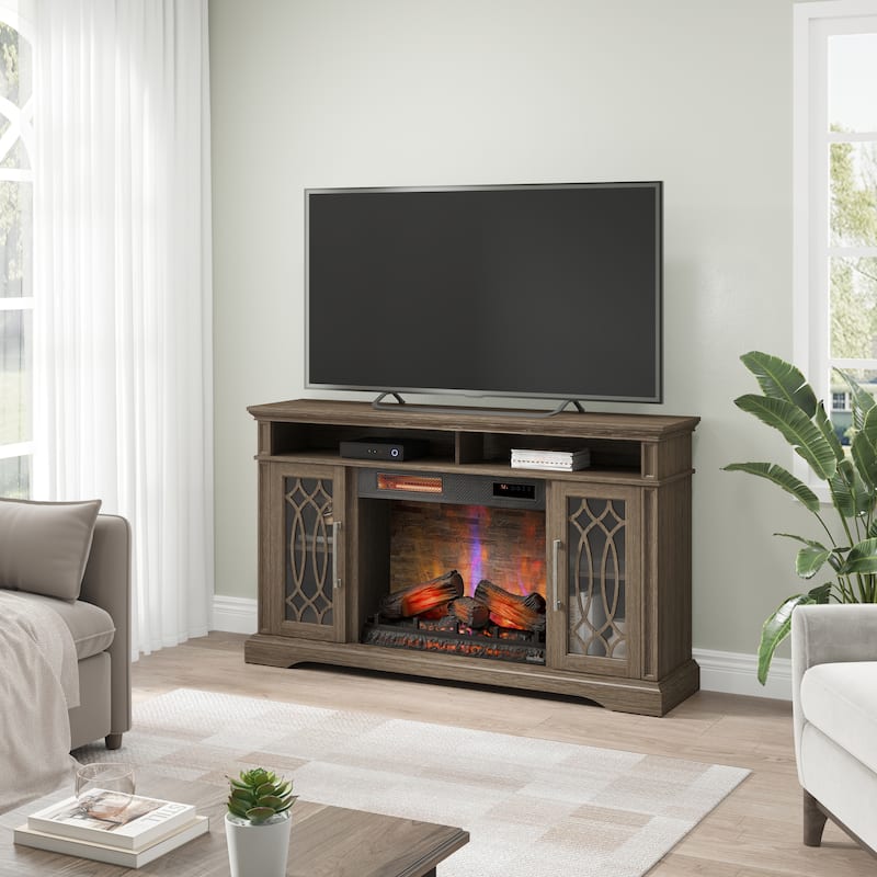 duraflame® Electric Fireplace TV Stand, Entertainment Center with Storage and Infrared Heater, Laurel Oak