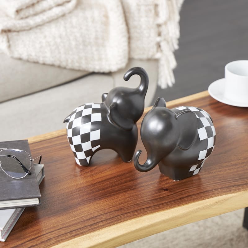 The Novogratz Gold, Silver, Black, White or Multi Colored Porcelain Ceramic Elephant Decorative Sculpture (Set of 2) - Black