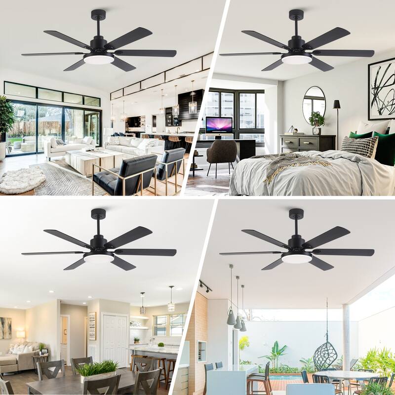 60-in Modern 6-Blade Dimmable LED Ceiling Fan with Light and Remote