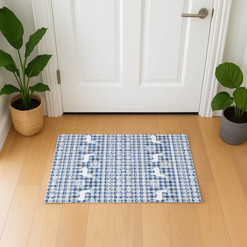 Premium Washable Super Soft Christmas Reindeer Mayfield Rug - Navy - 1'8" x 2'6"