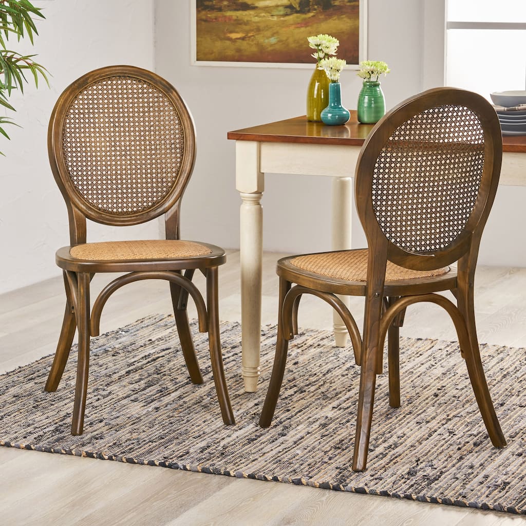 2PCS Wood Dining Chair With Rattan Back