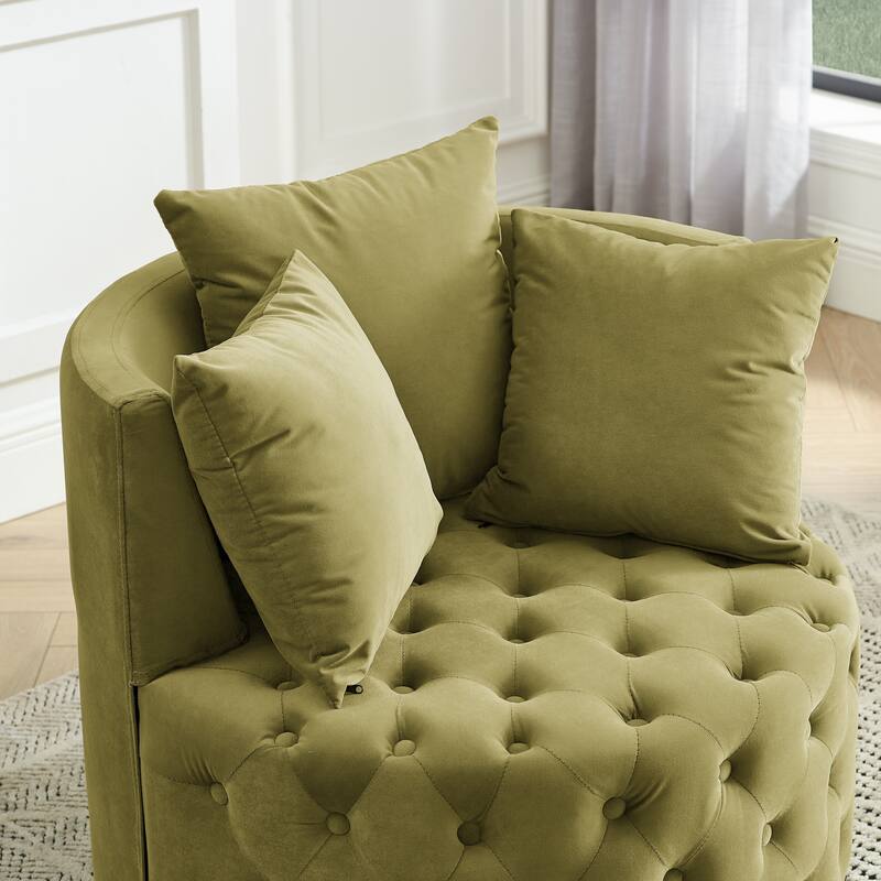 Velvet Upholstered Swivel Chair with Button Tufted Design and Movable Wheels