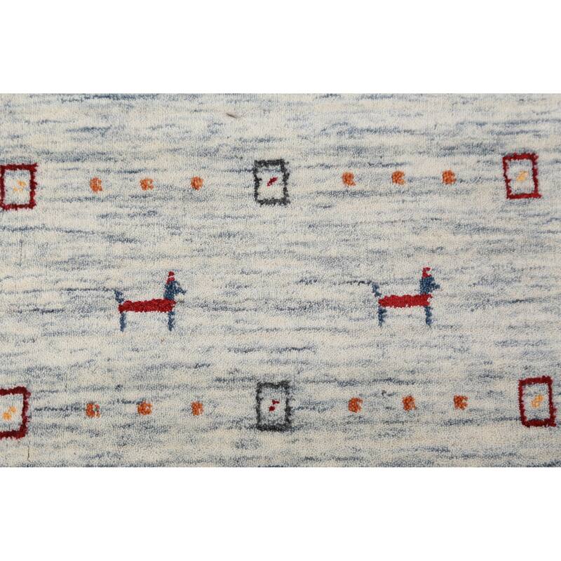 Tribal Gabbeh Indian Area Rug Hand-Knotted Beige Modern Wool Carpet - 8'3" x 9'11"