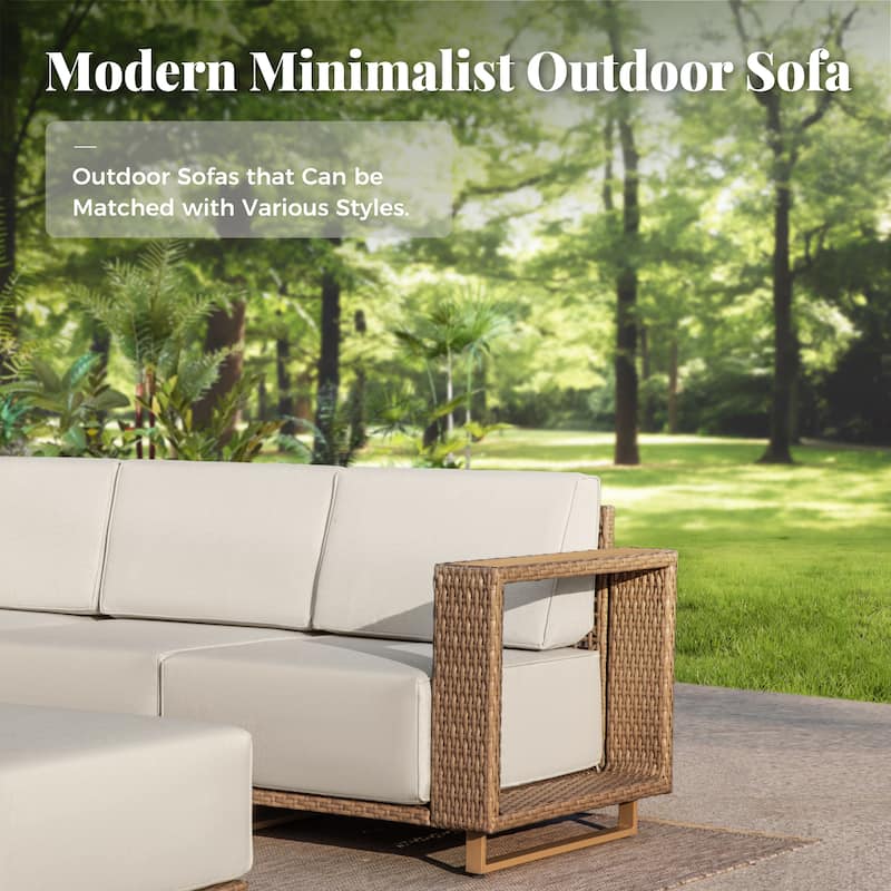 MAISON ARTS 6-Piece Modular Arc Rattan Sofa Set - Wide Armrests & Thick Cushions | Durable PE Wicker & Wood-Plastic.