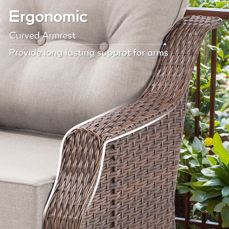 Outdoor 3 Seater Sofa Deep Seat Sofa - Beige Cushion - Brown
