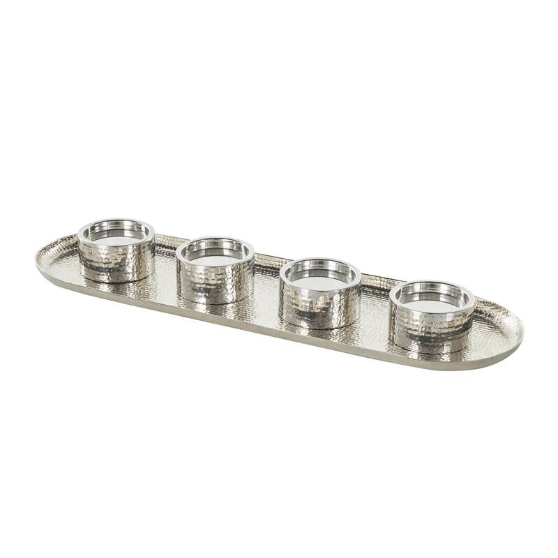 Stainless Steel Metal 4 Candle Candelabra with Attached Tray - Silver or Gold - Roche River Decor