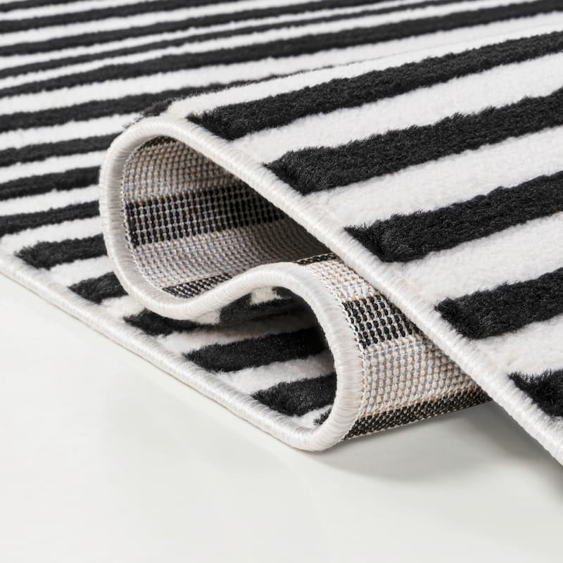 JONATHAN Y Maribo Minimalist Scandi Striped Navy/ivory Area Rug