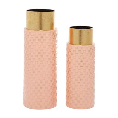 Metal Weave Inspired Vase with Gold Top - Set of 2 Pink - Roche River Decor
