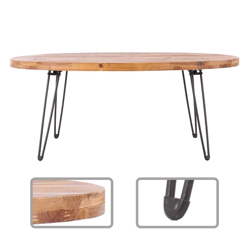 Classic Farmhouse Style Wooden Coffee Table with Foldable Metal Legs