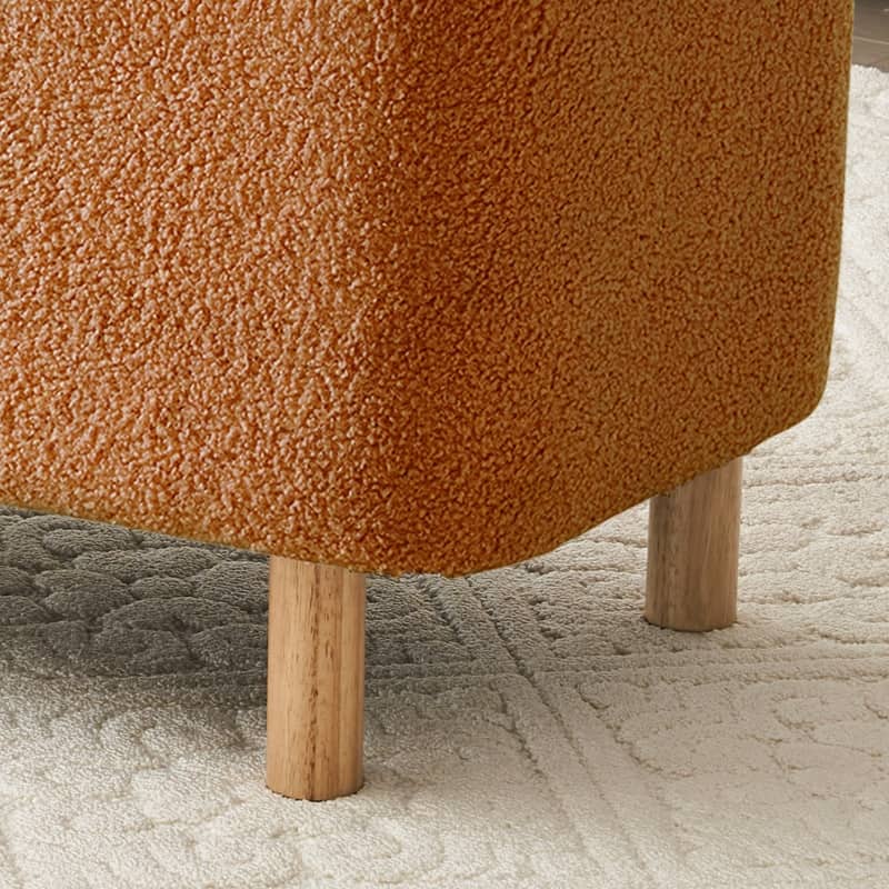 39.5" Off White Boucle Storage Ottoman Bench Sherpa Storage Bench Ottoman Foot Rest End of Bed for Living Room Bedroom,Wood Leg