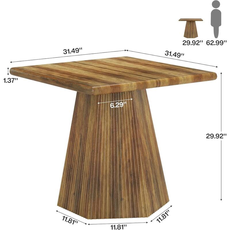 31.5 Square Dining Table Kitchen Table with Fluted Pedestal Base
