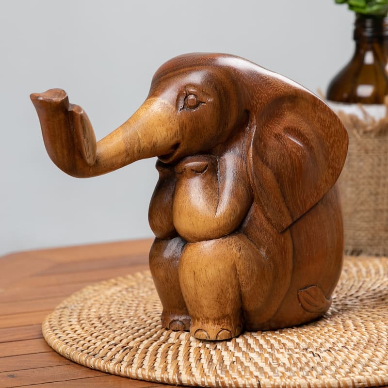 Novica Handmade Bookworm Elephant Wood Sculpture