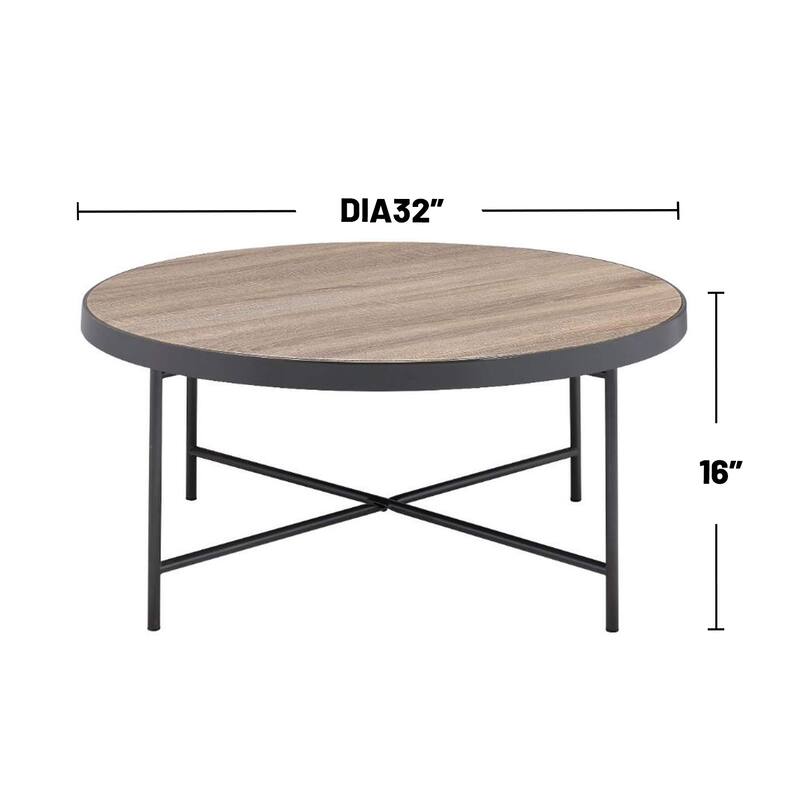 Round Wooden Top Coffee Table With Metal Frame