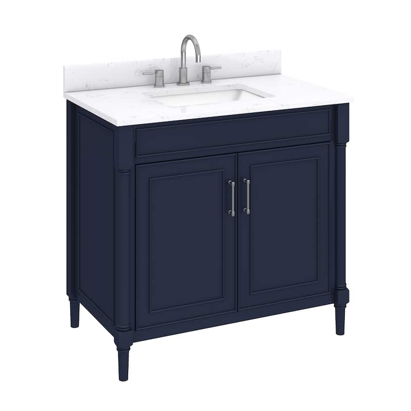 Avanity Bristol 37 in. Bath Vanity in Navy Blue finish and Cala White Engineered Top