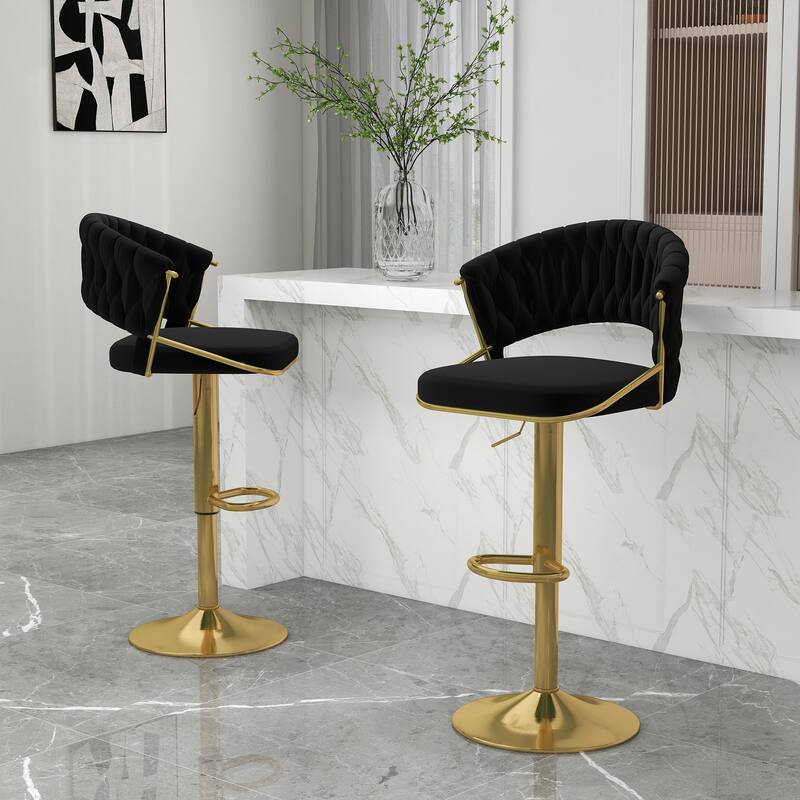 Set of 2 Bar Stool Adjustable Height with Swivel Seat - BLACK