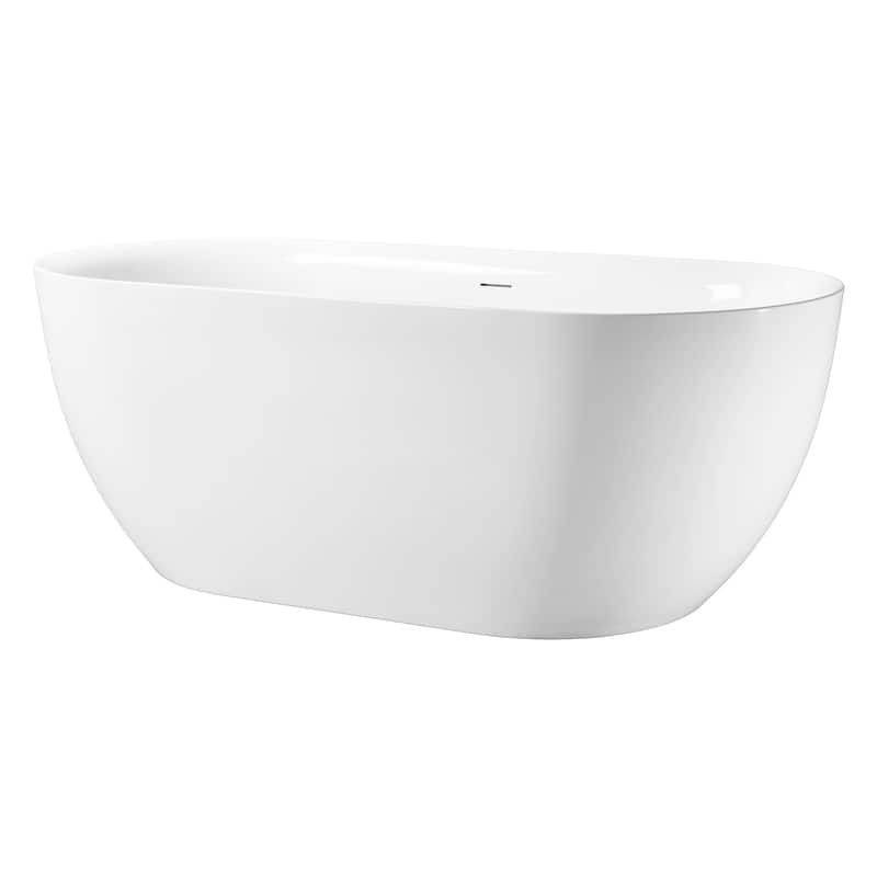 59" Glossy White Acrylic Freestanding Spa Soaking Bathtub