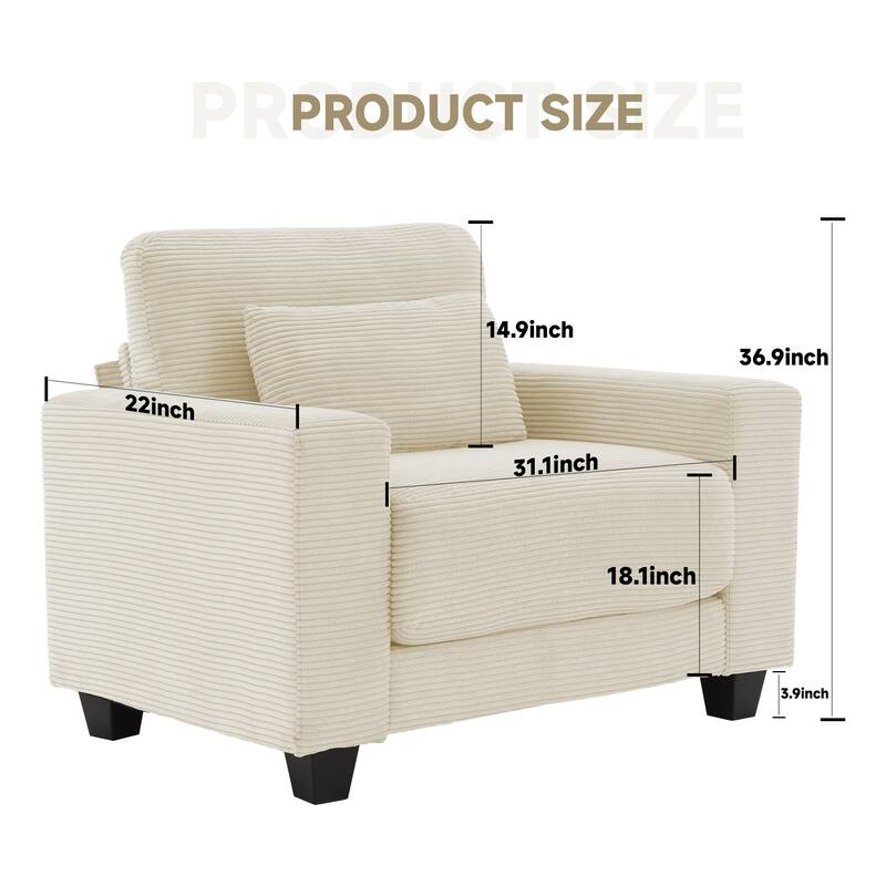 Corduroy Widened Single Sofa Chair, A Extra Lumbar Pillow