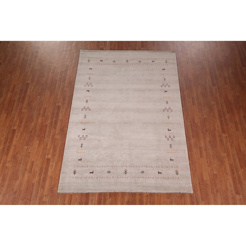 Little Animals Design Gabbeh Indian Area Rug Hand-Knotted Wool Carpet - 6'7"x 9'7"