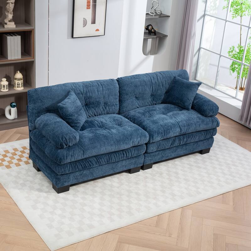 Modern Chenille 2 Seat Sectional Sofa with Memory Foam Cushions and Pillows for Living Room and Guest Room