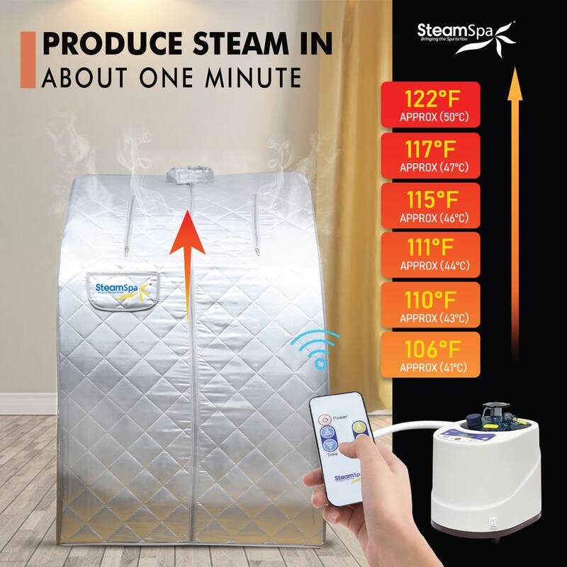 SteamSpa Portable 1-Person Indoor Home Sauna with Digital Controller, Folding Chair & Foot Massager