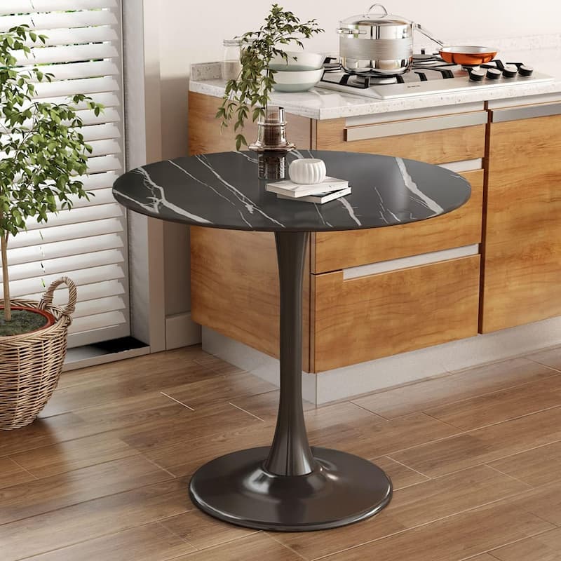 Round Table,Modern Dining Table,Dining Table,MDF Top and Steel Base Tulip Round Kitchen Table, Kitchen Table,Oval Dining Table - Black